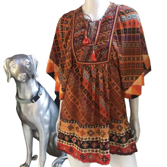 Anthropologie Tanvi Kedia "Sumana" Tunic Orange Beaded Short Sleeve Dress XS - Picture 2 of 10